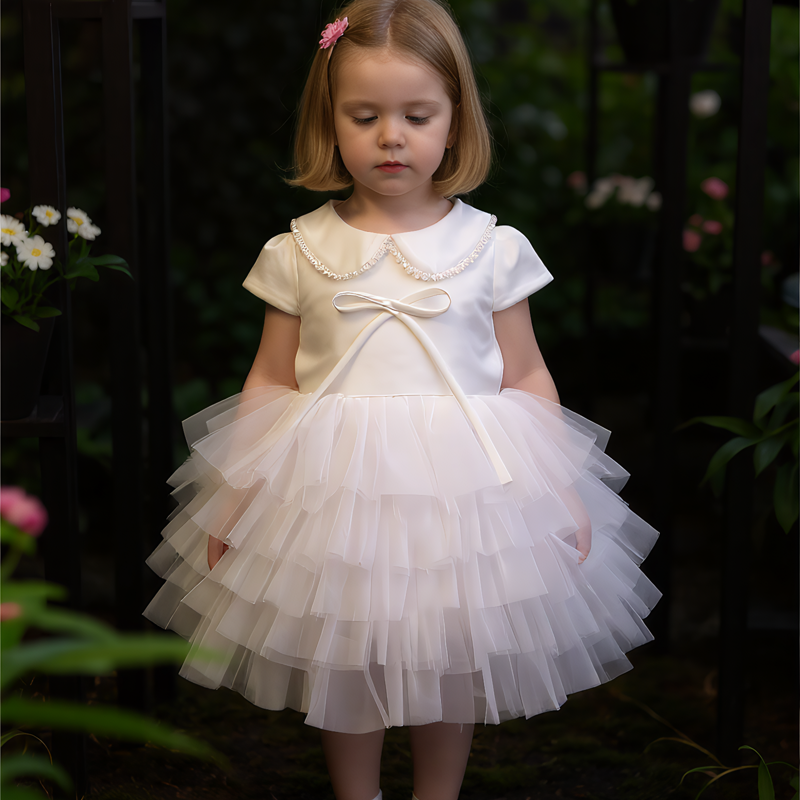 Satin Imitation Pearls Split Joint Folds Short Sleeve Midi Dresses - image 2