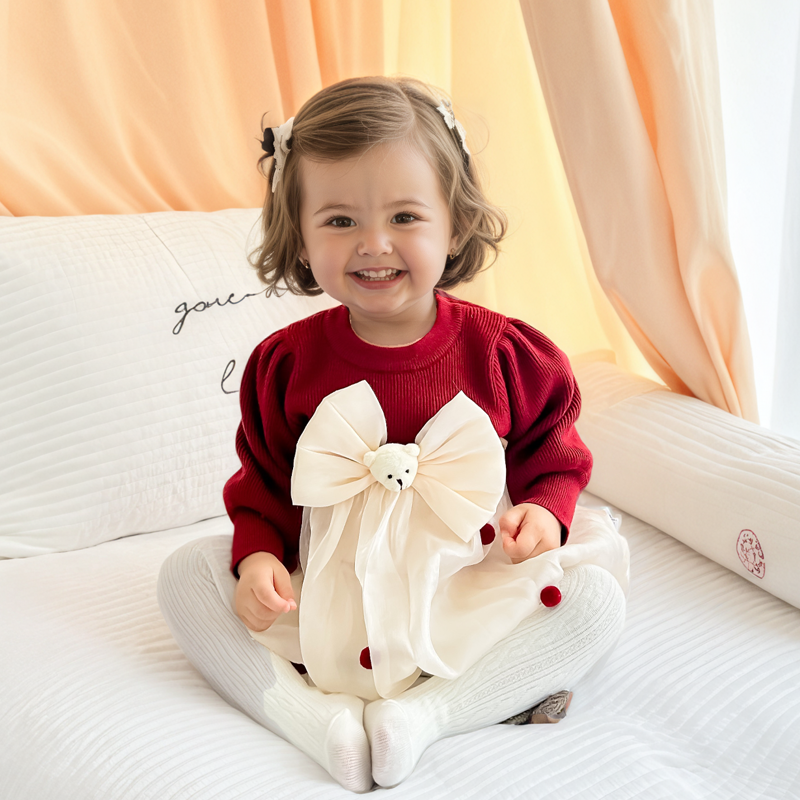 Knitting&organza Split Joint Long Sleeve Midi Dresses - image 1