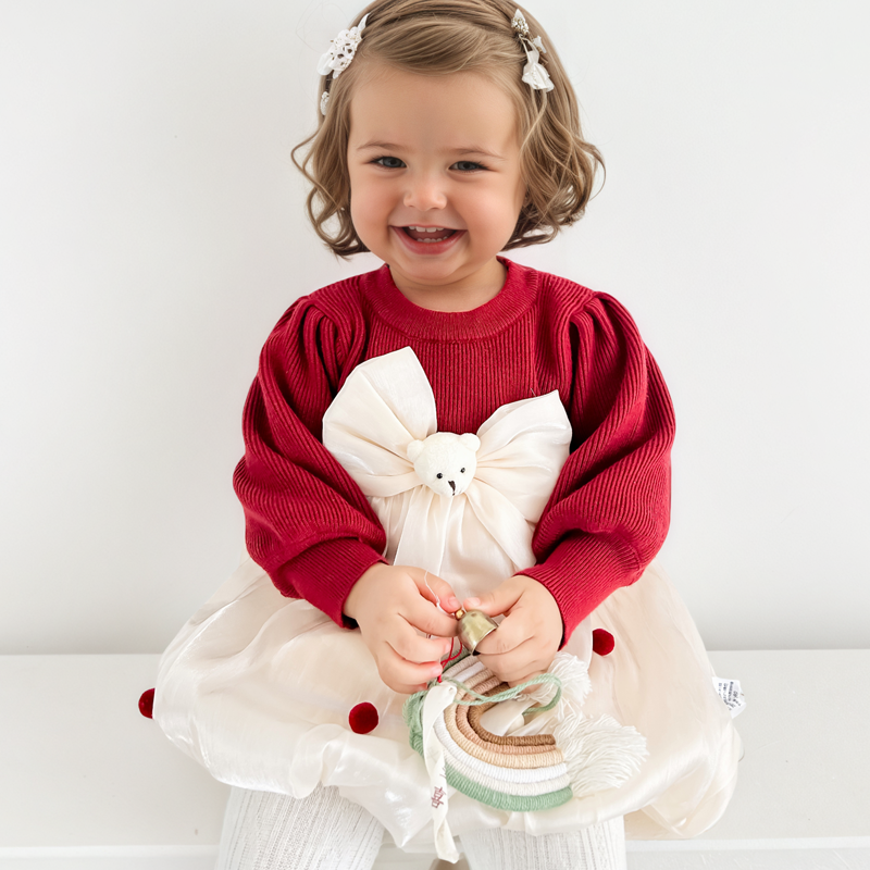 Knitting&organza Split Joint Long Sleeve Midi Dresses - image 2