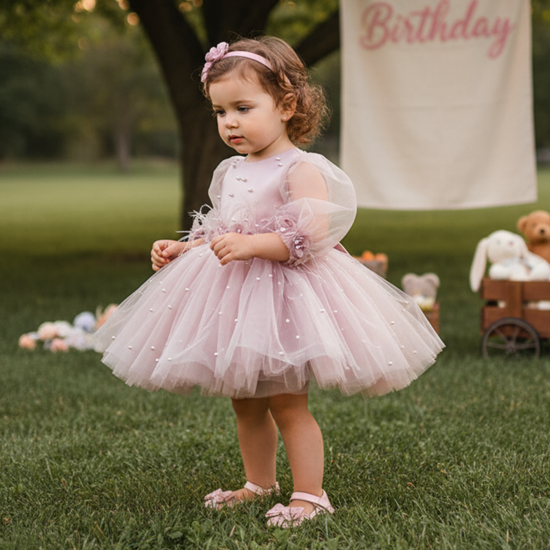 Mesh Feather-trimmed Long Sleeves Midi Dresses - image 1