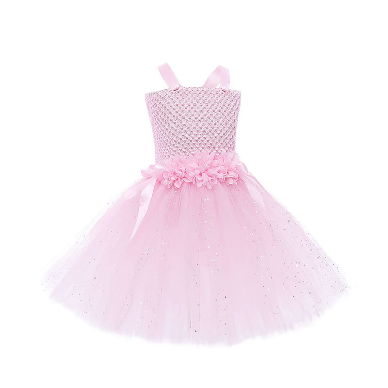 Mesh Rosette Sleeveless Midi Dresses - Pink - 10-12Y - image 1