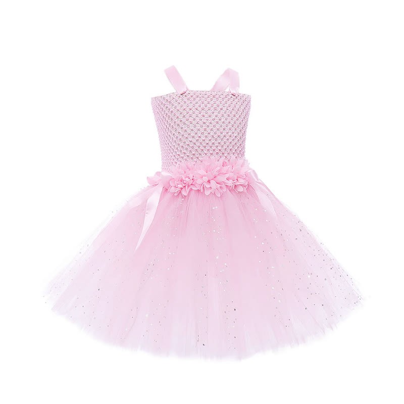 Mesh Rosette Sleeveless Midi Dresses - Pink - 10-12Y - image 1