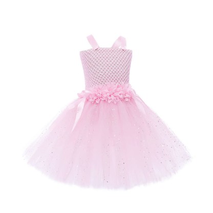 Mesh Rosette Sleeveless Midi Dresses - Pink - 10-12Y - image 1