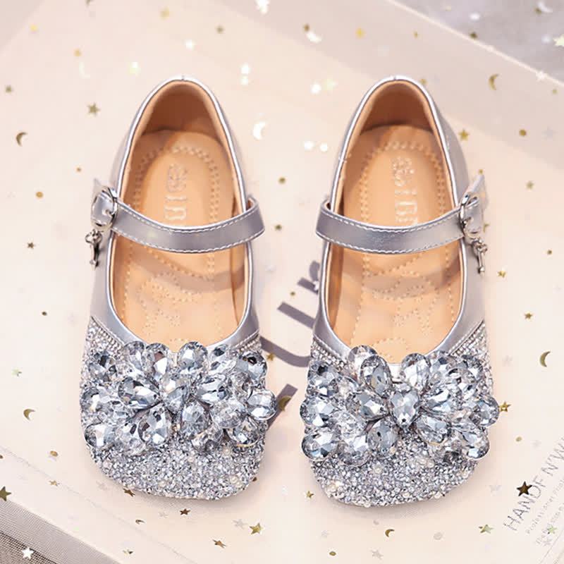 Solid Rhinestones Round Toe Flats  - Sliver - US2.5（EUR34） - image 1