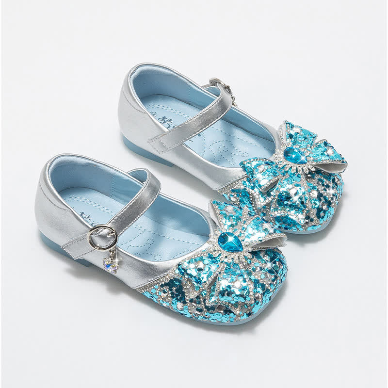 Solid Bow Rhinestones Round Toe Flats  - Blue - US3.5（EUR35） - image 2