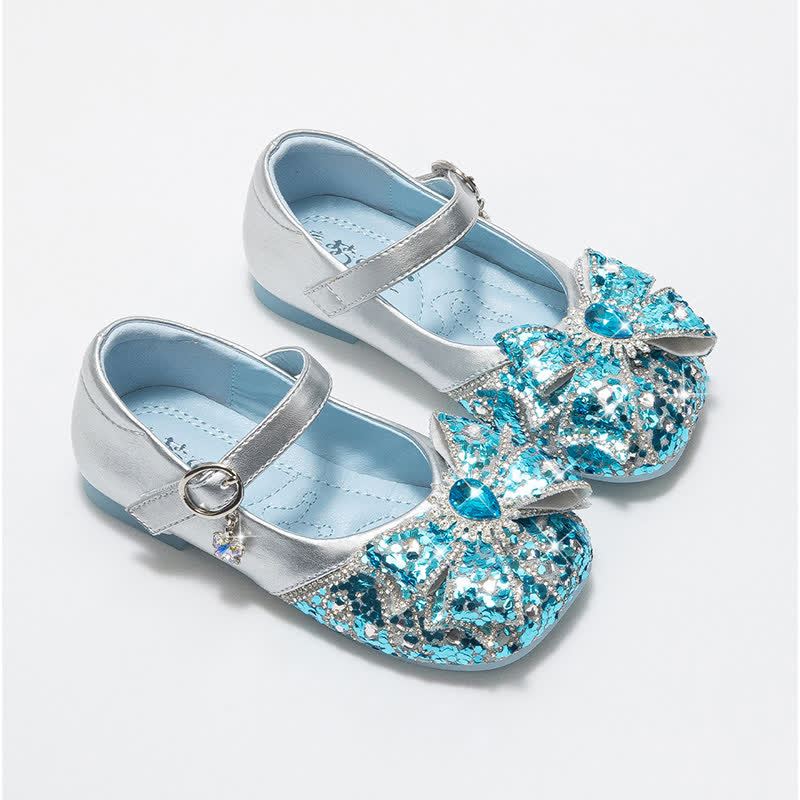 Solid Bow Rhinestones Round Toe Flats  - Blue - US3.5（EUR35） - image 2