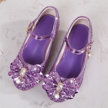 Solid Bow Sequins Round Toe Mary Janes  - Purple - 22cm - image 4