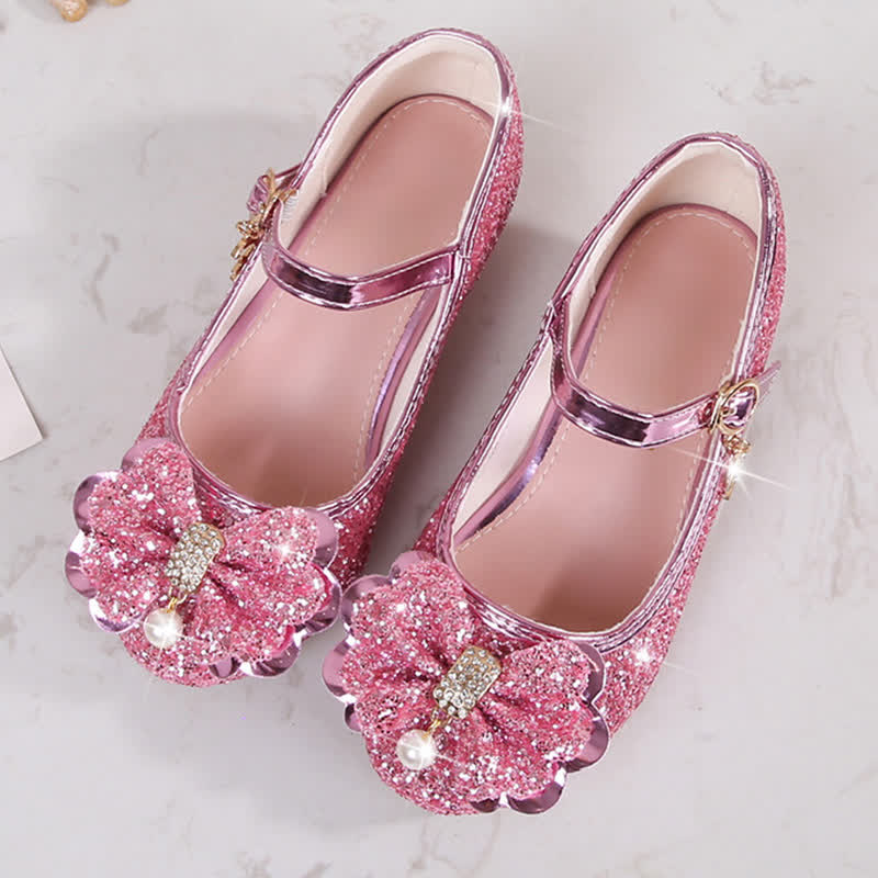 Solid Bow Sequins Round Toe Mary Janes  - Pink - 22cm - image 6
