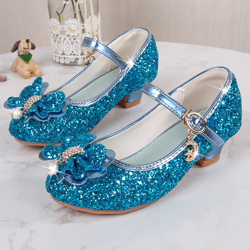 Solid Bow Sequins Round Toe Mary Janes  - Blue - 22cm - image 10