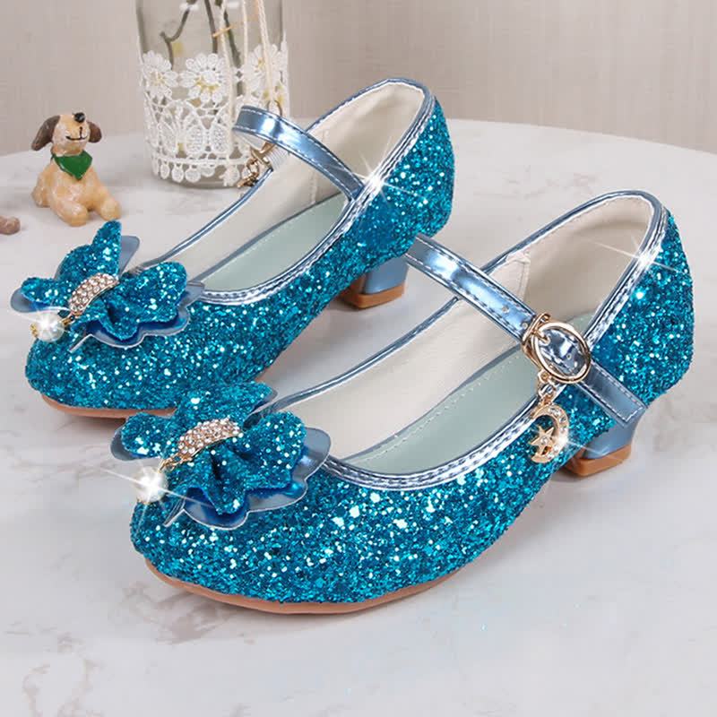 Solid Bow Sequins Round Toe Mary Janes  - Blue - 22cm - image 10