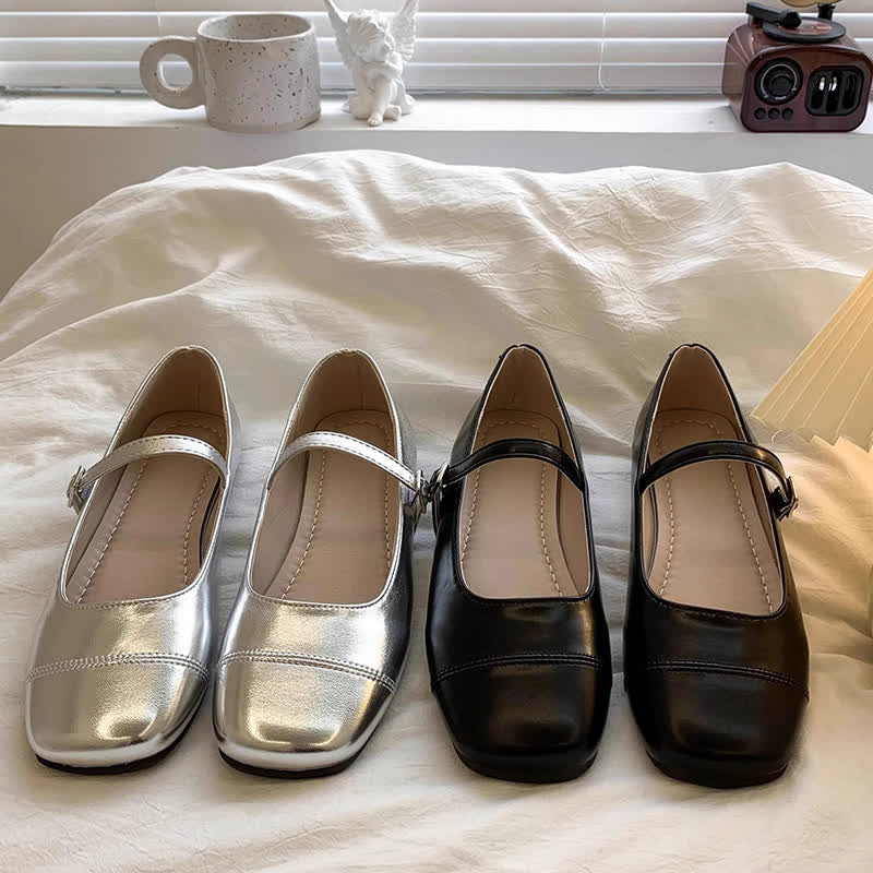 Solid Metallic Finish Square Toe Mary Janes  - image 1