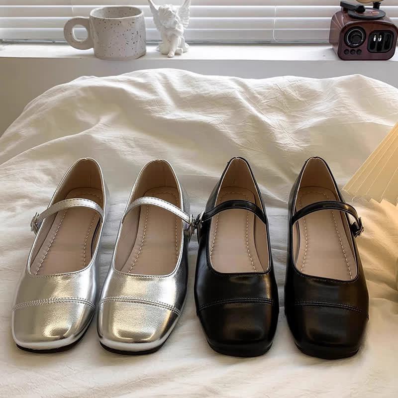 Solid Metallic Finish Square Toe Mary Janes  - image 1