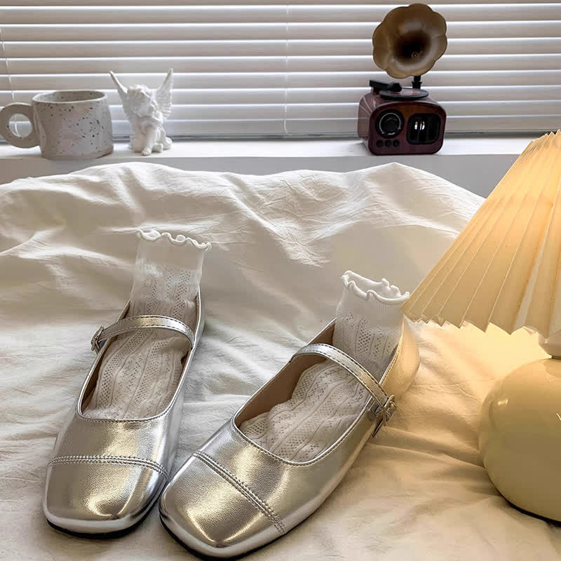 Solid Metallic Finish Square Toe Mary Janes  - image 3