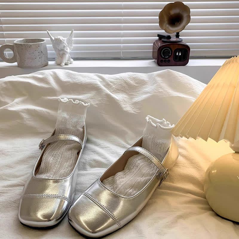 Solid Metallic Finish Square Toe Mary Janes  - image 3