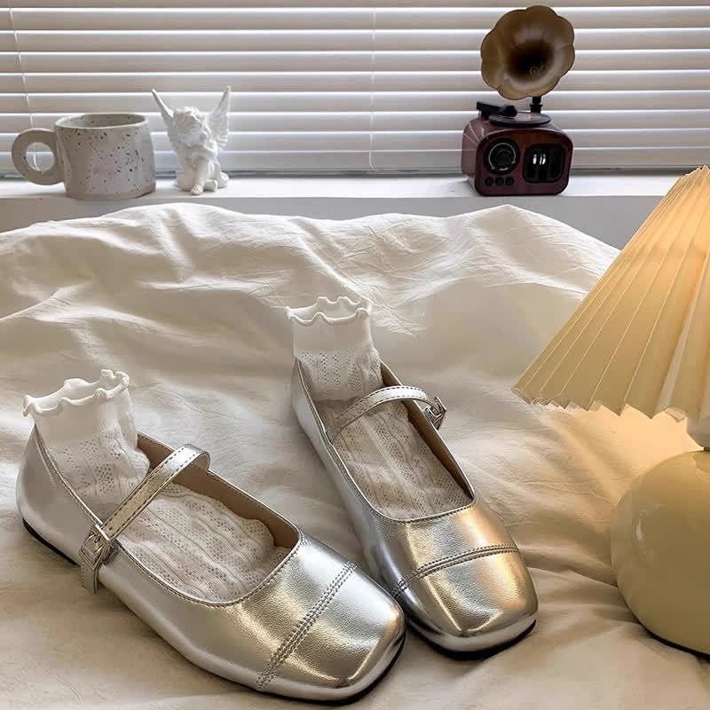 Solid Metallic Finish Square Toe Mary Janes  - Sliver - US4（EUR36） - image 2