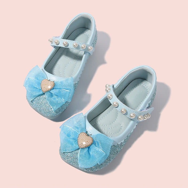 Solid Bow Sequins Pearl Round Toe Mary Janes  - Blue - 22cm - image 9