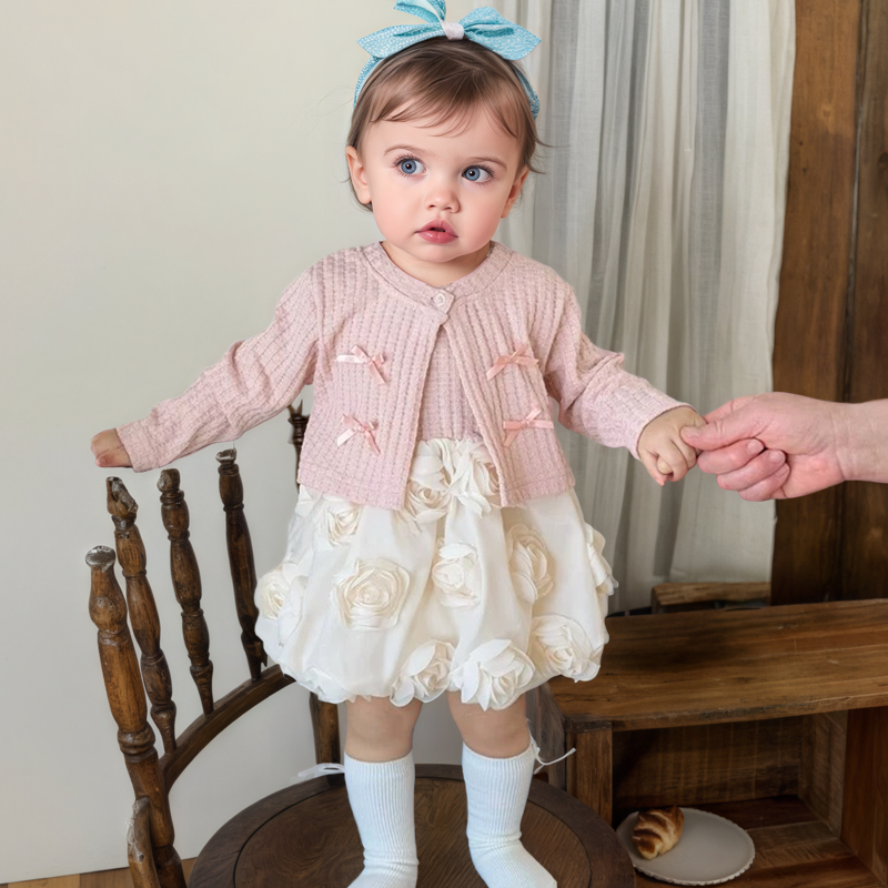 [Archive Sale] Cotton-blend Rosette Long Sleeve Midi Two-piece Set - image 3