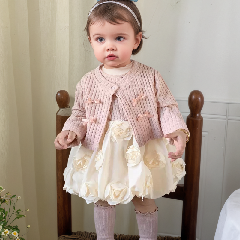 Cotton-blend Rosette Long Sleeve Midi Two-piece Set - image 2