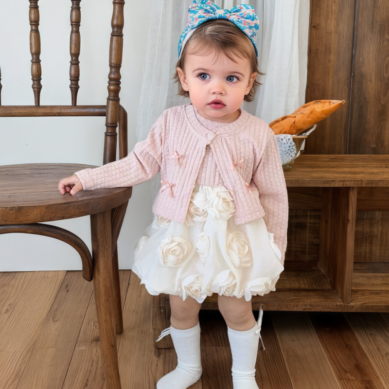 [Archive Sale] Cotton-blend Rosette Long Sleeve Midi Two-piece Set - image 4