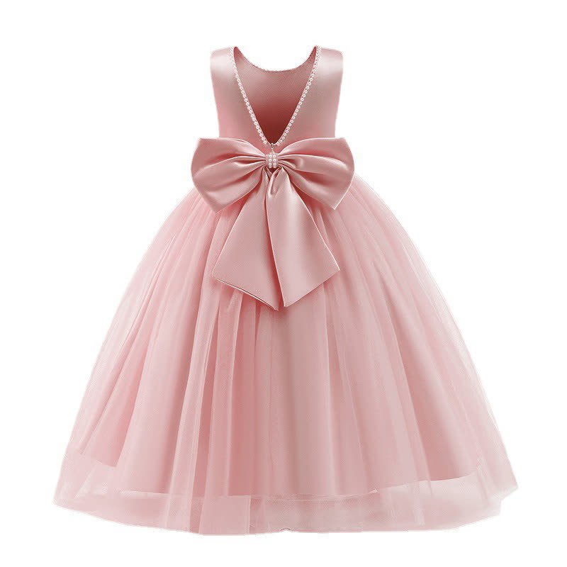 Satin Bow Pearl Sleeveless Maxi Dresses - image 2