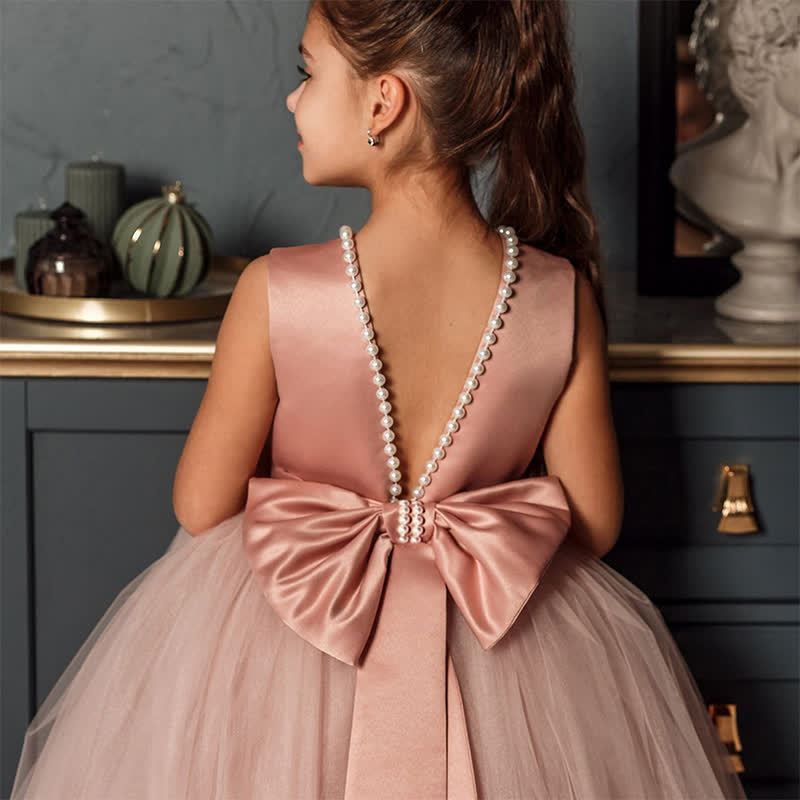 Satin Bow Pearl Sleeveless Maxi Dresses - image 5