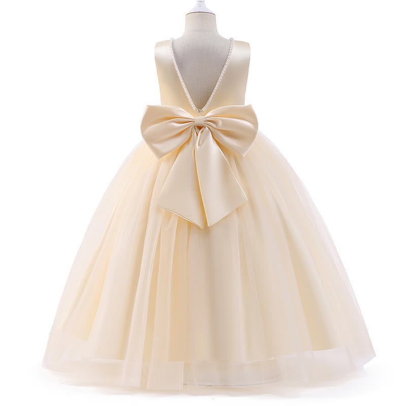 Satin Bow Pearl Sleeveless Maxi Dresses - Champagne - 15-16Y - image 6