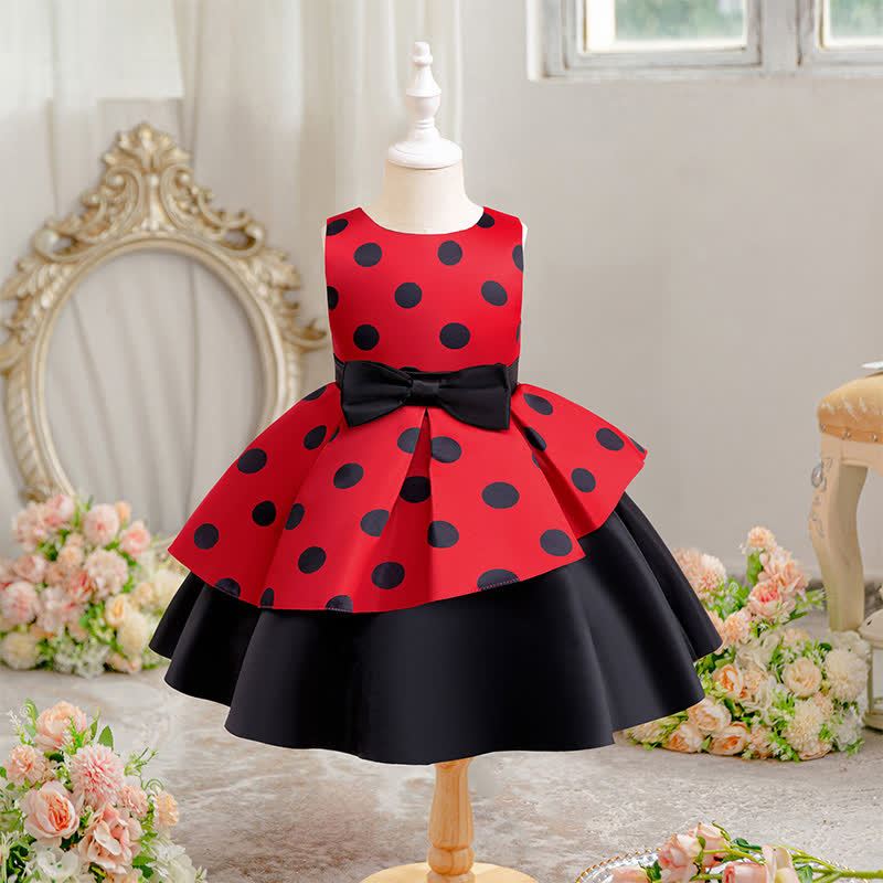 Satin Irregular Craftsmanship Sleeveless Mid-long Dresses - Red - 9-10Y - image 1