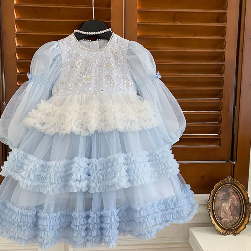 [Archive Sale] Mesh Sequins Folds Long Sleeve Mid-long Dresses - image 3