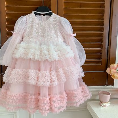 [Archive Sale] Mesh Sequins Folds Long Sleeve Mid-long Dresses - image 13