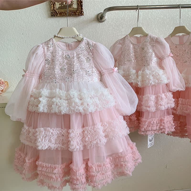 [Archive Sale] Mesh Sequins Folds Long Sleeve Mid-long Dresses - image 11