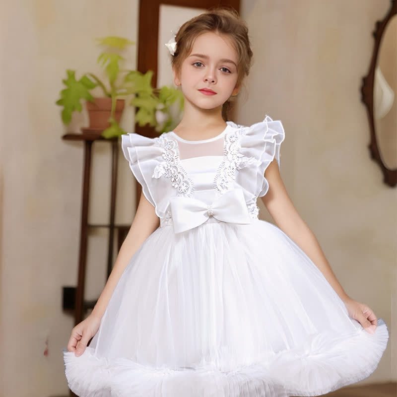 Organza Lace Bow Sleeveless Midi Dresses - White - 9-10Y - image 21