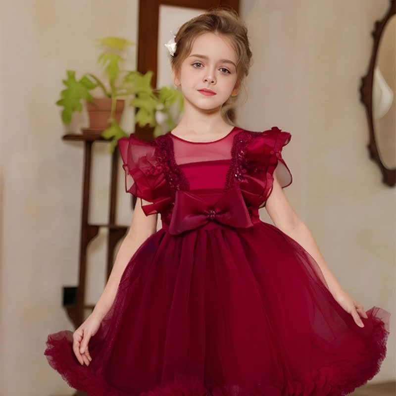 Organza Lace Bow Sleeveless Midi Dresses - Red - 9-10Y - image 16