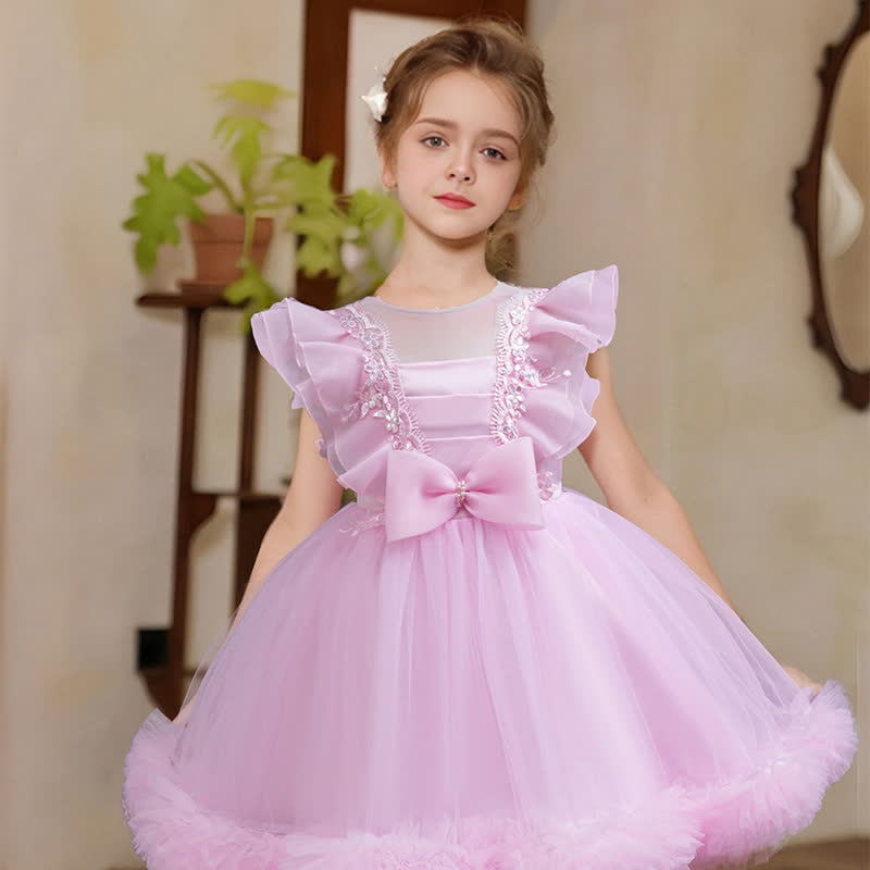Organza Lace Bow Sleeveless Midi Dresses - Pink - 9-10Y - image 11