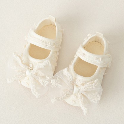 Solid Bow Ballet Round Toe Mary Janes  - Beige - 13cm - image 1