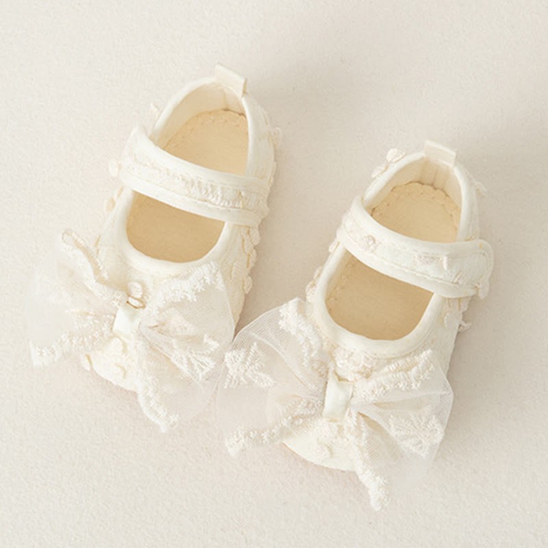 Solid Bow Ballet Round Toe Mary Janes  - Beige - 13cm - image 1