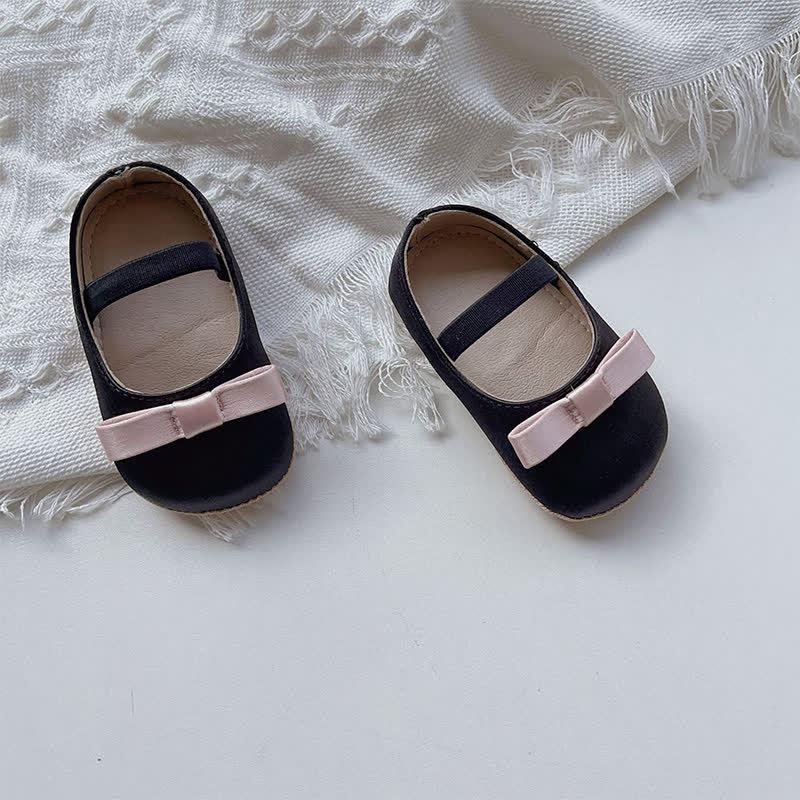 Color-block Bow Ballet Round Toe Mary Janes - Black - 13cm - image 9