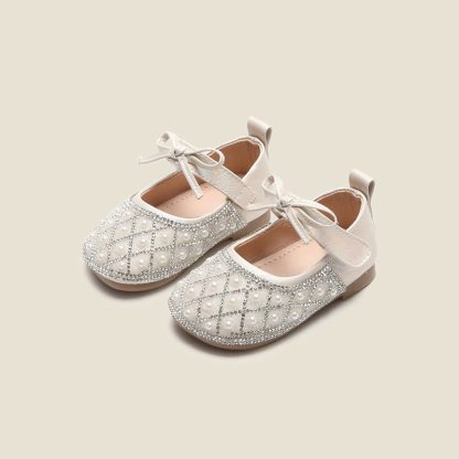 Solid Bow Round Toe Mary Janes - Beige - 15.5cm - image 5
