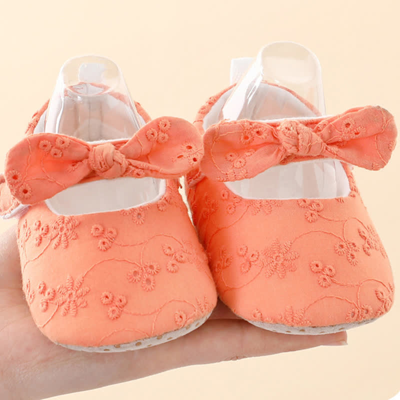 Solid Bow Embroidery Ballet Round Toe Mary Janes - Red Bow - 11-15M - image 2