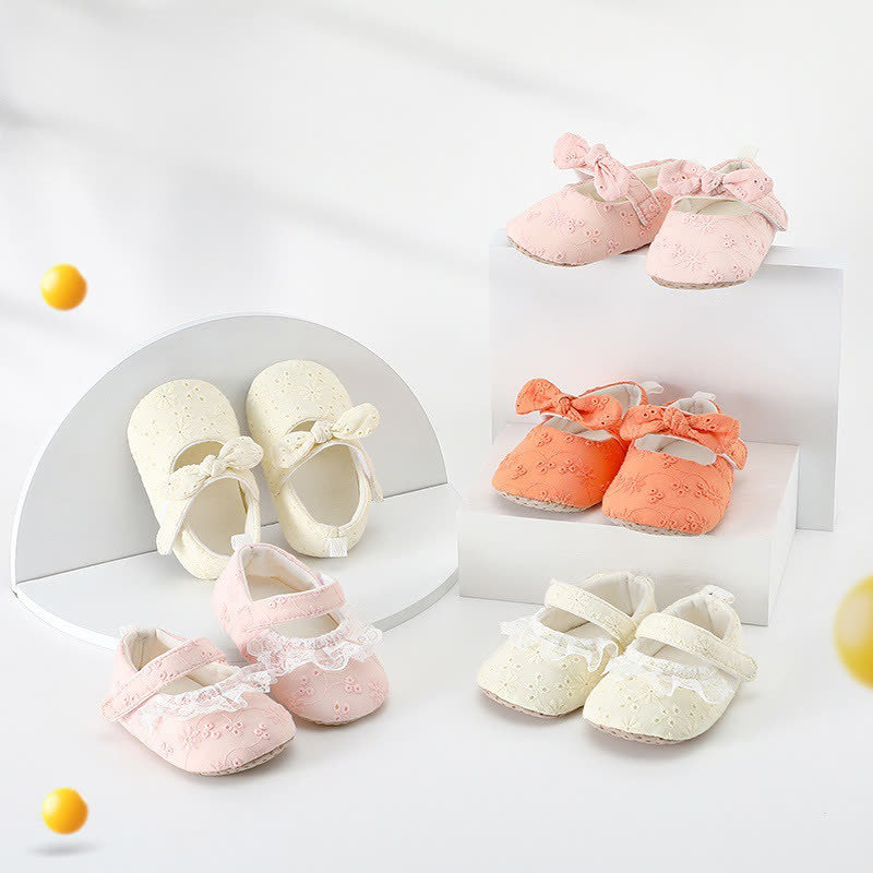 Solid Bow Embroidery Ballet Round Toe Mary Janes - image 1