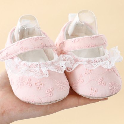 Solid Bow Embroidery Ballet Round Toe Mary Janes - Pink Lace - 11-15M - image 5