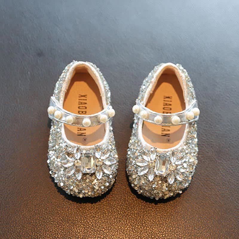 Solid Rhinestones Round Toe Flats - Sliver - 16cm - image 1