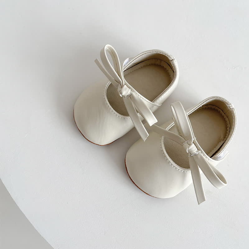 Solid Bow Ballet Round Toe Mary Janes  - Beige - 12-18M - image 3