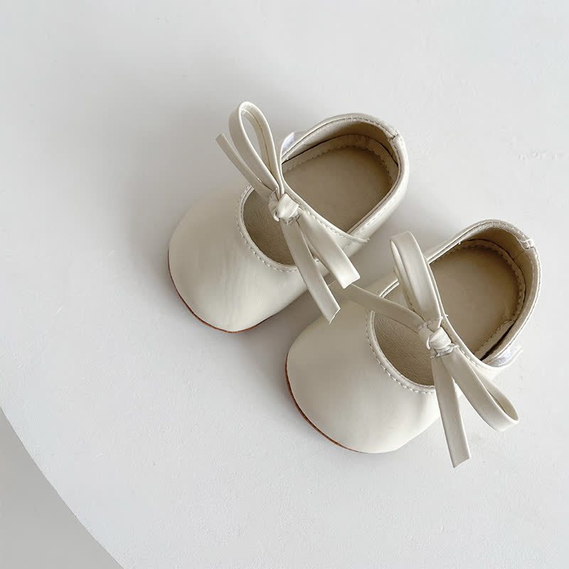 Solid Bow Ballet Round Toe Mary Janes  - Beige - 12-18M - image 3