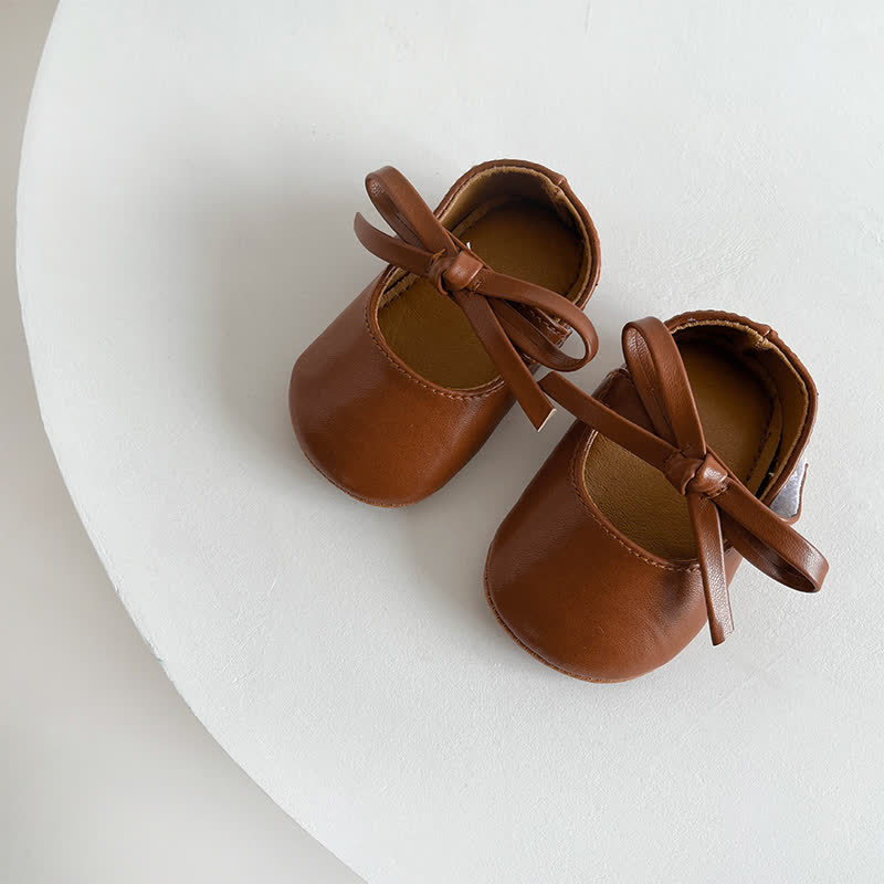Solid Bow Ballet Round Toe Mary Janes  - Brown - 12-18M - image 8