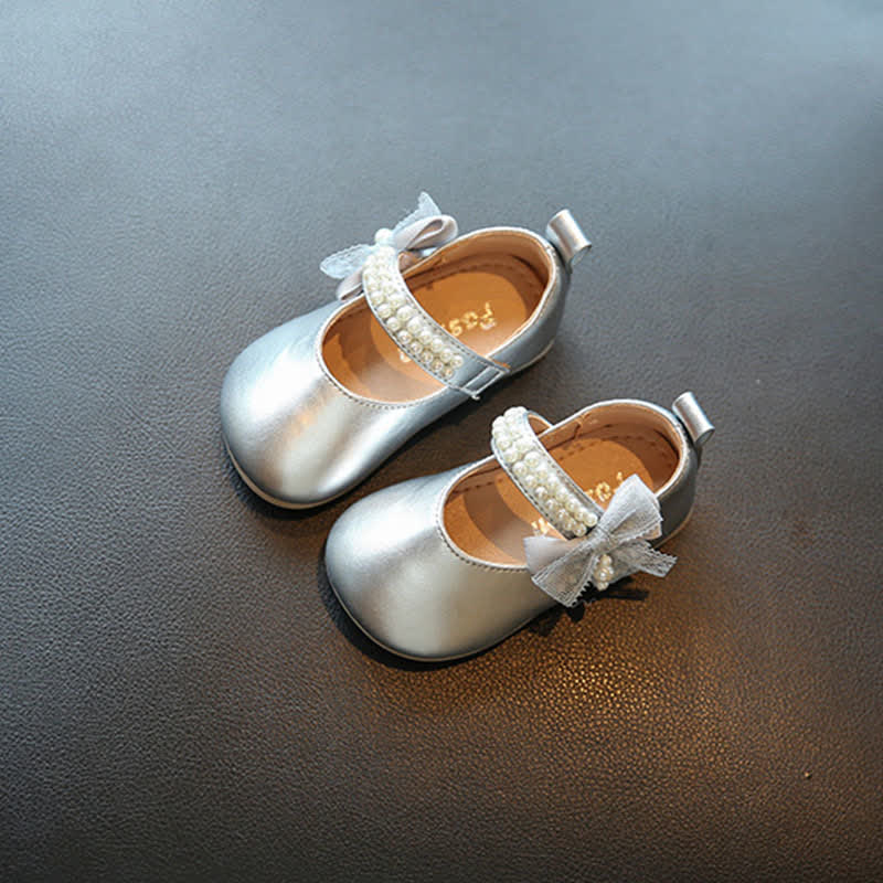 Solid Pearl Ballet Round Toe Flats - Sliver - 15.5cm - image 9