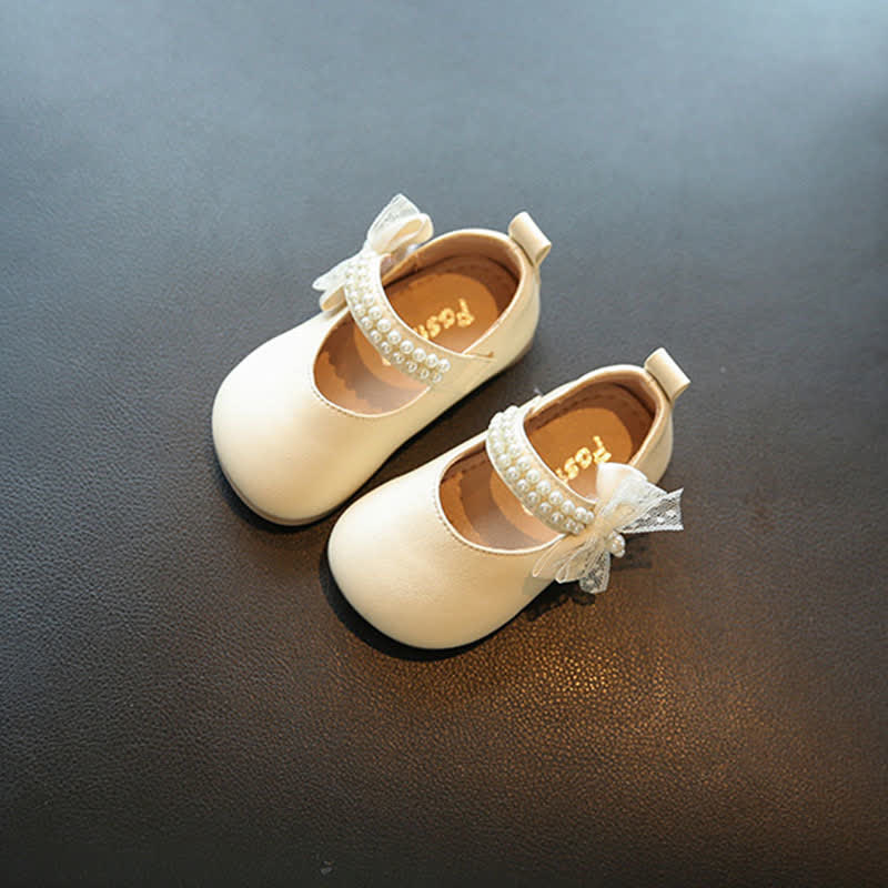 Solid Pearl Ballet Round Toe Flats - Beige - 15.5cm - image 3