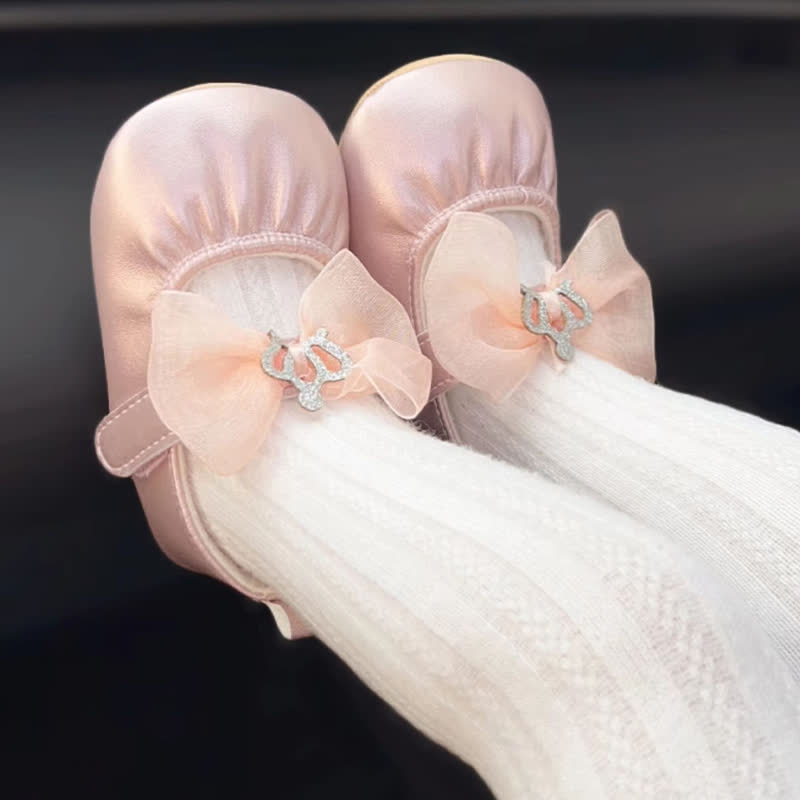 Solid Bow Ballet Round Toe Flats - Pink - 13cm - image 1