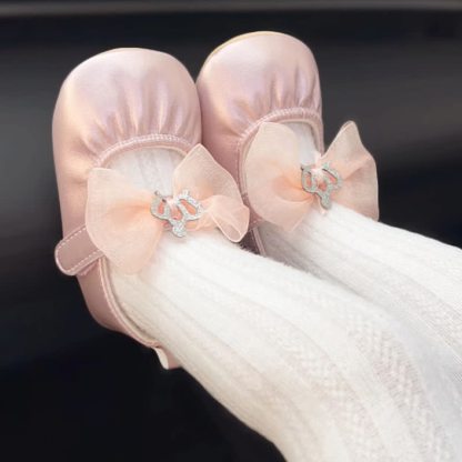 Solid Bow Ballet Round Toe Flats - Pink - 13cm - image 1