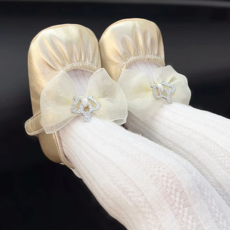 Solid Bow Ballet Round Toe Flats - Golden - 13cm - image 4