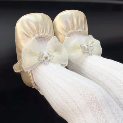 Solid Bow Ballet Round Toe Flats - Golden - 13cm - image 4